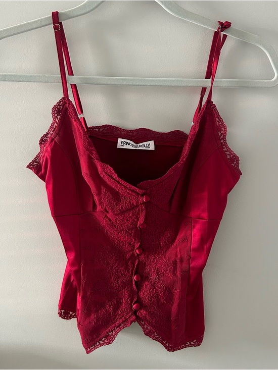 Princess Polly Tops - Princess Polly Satin Deep Red Juliana Top